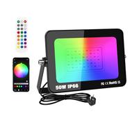 RIGIDON 1X 50W RGB projecteur led extérieurs App & IR télécommande, 5000lm | exterieur & interieur, couleur RGBW, lumière de projecteur, minuteur neon spot led, pour jadin, terrasse, patio, IP66 étanche