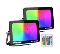 RIGIDON 2 Pcs 100W RGB Projecteur LED Extérieurs avec Télécommande, RVB Projecteur LED Exterieur Interieur Couleur, 16 Couleurs 4 Modes Neon Spot Led pour Jadin Terrasse Patio, IP66 étanche