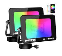 RIGIDON 2 Pcs 30W RGB Projecteur LED Exterieur, 3000LM Intelligente Multicolore Spot LED Couleur, IP66 Etanche changement de couleur RGBW Interieur pour Terrasse Jardin Garage lampe