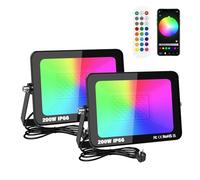 RIGIDON 2X 200W RGB Projecteur LED Extérieurs App Télécommande, 20000LM Exterieur & Interieur couleur RGBW Lumière de Projecteur, Minuteur Neon Spot Led Pour Jadin, Terrasse, Patio, IP66 étanche