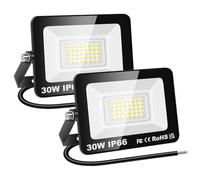 RIGIDON 2x 30W 3000lm projecteur d'extérieur led, 6000K blanc froid | sans prise, luminaire exterieur, IP66 étanche, éclairage de sécurité lampe, pour patio garage terrasse jardin chantier