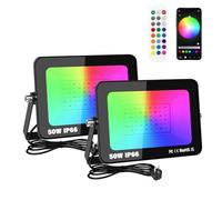 RIGIDON 2X 50W RGB projecteur led extérieurs App & IR télécommande, 5000lm | exterieur & interieur, couleur RGBW, lumière de projecteur, minuteur neon spot led, pour jadin, terrasse, patio, IP66 étanche