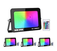 RIGIDON 4 Pcs 50W RGB Projecteur LED Extérieurs avec Télécommande, RVB Projecteur LED Exterieur Interieur Couleur, 16 Couleurs 4 Modes Neon Spot Led pour Jadin Terrasse Patio, IP66 étanche