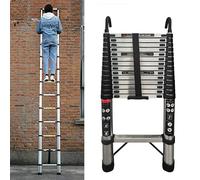 Rigogo Échelle télescopique en acier inoxydable de 5 m avec 2 crochets, échelle coulissante, échelle extensible, échelle multifonctionnelle, charge de 150 kg