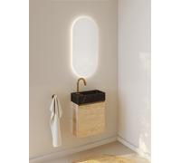 RIHO Spring Marble Tiny Wash-Set, lavabo avec meuble sous lavabo, 1 porte, 1 trou pour robinetterie à droite, 40x20x42cm, marbre noir, F001576D05, Couleur: Décor bois Nature Oak