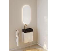 RIHO Spring Marble Tiny Wash-Set, lavabo avec meuble sous lavabo, 1 porte, 1 trou pour robinetterie à droite, 40x20x42cm, marbre noir, F001576R01, Couleur: Laque brillante blanche
