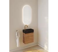 RIHO Spring Marble Tiny Wash-Set, lavabo avec meuble sous lavabo, 1 porte, 1 trou pour robinetterie à droite, 40x20x42cm, marbre noir, F001576D06, Couleur: Décor bois Caramel Oak