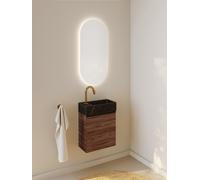 RIHO Spring Marble Tiny Wash-Set, lavabo avec meuble sous lavabo, 1 porte, 1 trou pour robinetterie à droite, 40x20x42cm, marbre noir, F001576D07, Couleur: Décor bois Tobacco Oak