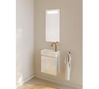 RIHO Spring Marble Tiny Wash-Set, lavabo avec meuble sous lavabo, 1 porte, 1 trou pour robinetterie à gauche, 40x20x42cm, marbre blanc, F001572R01, Couleur: Laque brillante blanche
