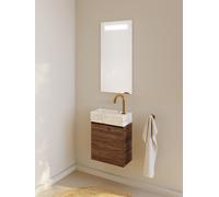 RIHO Spring Marble Tiny Wash-Set, lavabo avec meuble sous lavabo, 1 porte, 1 trou pour robinetterie à gauche, 40x20x42cm, marbre blanc, F001572D07, Couleur: Décor bois Tobacco Oak