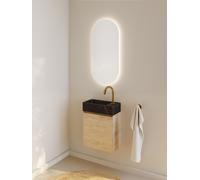 RIHO Spring Marble Tiny Wash-Set, lavabo avec meuble sous vasque, 1 porte, 1 trou pour robinetterie à gauche, 40x20x42cm, marbre noir, F001577D05, Couleur: Décor bois Nature Oak