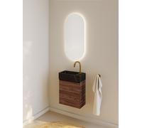 RIHO Spring Marble Tiny Wash-Set, lavabo avec meuble sous vasque, 1 porte, 1 trou pour robinetterie à gauche, 40x20x42cm, marbre noir, F001577D07, Couleur: Décor bois Tobacco Oak