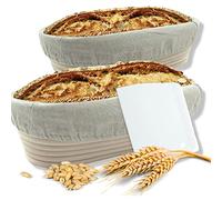 riijk Set de 2 paniers de fermentation ovales avec racloir , 2X paniers de fermentation pour le pain et la pâte à pain Peddigrohr 28 et 35cm, moule à pain Insert en lin Ponçage en bois