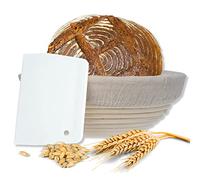 riijk Banneton à Pain + Racleur de Pâte - Panier Naturel (Rond, Ø 22 cm) pour Faire Son Propre Pain - Tissu en Lin Inclus - Serré avec de l’Acier Inoxydable