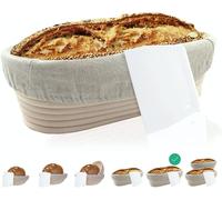 riijk Panier de fermentation avec raclette e 35cm Ovale, Panier de fermentation pour pâte à pain en rotin avec insert en lin, Paniers de fermentation pour pain
