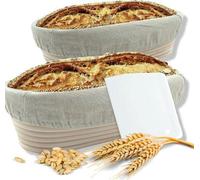 riijk Set de 2 paniers de fermentation ovales avec racloir , 2X paniers de fermentation pour le pain et la pâte à pain Peddigrohr 28 et 35cm, moule à pain Insert en lin Ponçage en bois