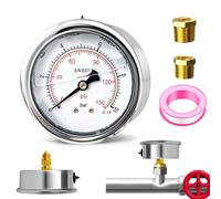 Riisoyu 0-10 bar/psi Manomètre Glycérine, Cadran 63 mm Boîtier Acier Inoxydable Connexion Radiale Raccord Arrière en Laiton G1/4" BSP e Précision 1,6, avec 2 Réducteurs vers 3/8" et 1/2".