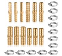 Riisoyu 12pcs Connecteur Droit Barbelé, Adaptateur de Tuyau Droit Bidirectionnel Laiton avec Colliers de Serrage en Acier Inoxydable connecteur cannelé laiton pour Tuyau Connexion 6/8/10/12mm