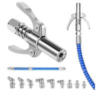 Riisoyu Coupler Embout Pompe à Graisse, Universal Embout Pompe à Graisse à Double Poignée Raccord de Pistolet à Graisse Coupleur avec Tuyau de Pompe à Graisse 30cm pour Tous Types de Presses à Graisse
