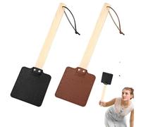 Riisoyu Tapette à Mouche en Cuir, 2 pièces 17,4 Pouces Longue Poignée Bois Tapette Mouches avec Corde Suspension Pratique Robuste Tapette Mouches Cuir pour Mouches Moustiques Abeilles