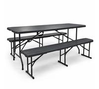 Rijoka pliable ensemble de meubles de jardin - aspect bois - meubles pliants - table pliante avec 2 bancs pliants - table de bière pour 6 à 8 personnes