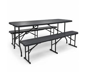 Rijoka pliable ensemble de meubles de jardin - aspect bois - meubles pliants - table pliante avec 2 bancs pliants - table de bière pour 6 à 8 personnes