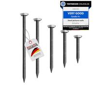 RIKAMA® Lot de 50 clous pour tableau, 10-50 millimètre, En acier - Pour une utilisation sur le béton, la brique, le plâtre et le bois - Fabriqué en Europe (tête argentée)