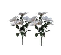 Rikyo Lot de 2 bouquets de poinsettia artificielles en soie amovibles de 48,3 cm avec 14 têtes de fleurs avec tige et feuilles pour fête de mariage, couronne de vacances (argenté)