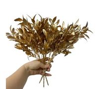 Rikyo Lot de 4 bouquets de plantes artificielles dorées, 35,6 cm buisson tropical embellissant les floraux de vacances, intérieur extérieur fête pour fleur, couronnes de fleurs, toile de fond arche
