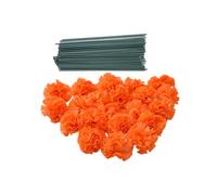 Rikyo Lot de 50 œillets en soie artificielle orange avec tiges, têtes de fleurs de tournesol, remplissage de vase, têtes de fleurs pour la décoration Diwali à la maison, Jour des Morts, couronne