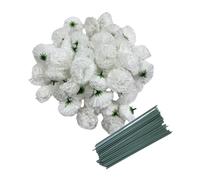 Rikyo Lot de 50 têtes de fleurs de carnation en soie artificielles, pétales de 5 cm avec tiges de 20 cm, blanc, souci, naturel réaliste, mariage, Diwali, décoration de la maison