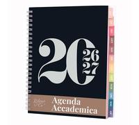 Rileys Agenda 2026 2027, Agenda Scolaire & Professionnel, Planificateur Journalier, Hebdo & Mensuel, Carnet, Reliure Double Spirale, Juil 2026-Juin 2027 (20 x 15 cm, Noir, Typographique. en italien)