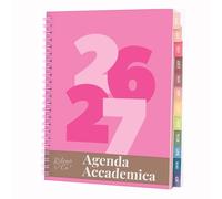 Rileys Agenda 2026 2027, Agenda Scolaire & Professionnel, Planificateur Journalier, Hebdo & Mensuel, Carnet, Reliure Double Spirale, Juil 2026-Juin 2027 (20 x 15 cm, Rose, Épais, en italien)