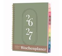 Rileys Agenda 2026 2027, Agenda Scolaire & Professionnel, Planificateur Journalier, Hebdo & Mensuel, Carnet, Reliure Double Spirale, Juil 2026-Juin 2027 (20 x 15 cm, Vert, en allemand)
