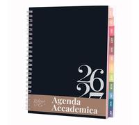 Rileys Agenda 2026 2027, Agenda Scolaire & Professionnel, Planificateur Journalier, Hebdo & Mensuel, Carnet, Reliure Double Spirale, Juil 2026-Juin 2027 (20 x 15 cm, Noir Classique, en italien)