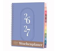 Rileys Agenda 2026 2027, Agenda Scolaire & Professionnel, Planificateur Journalier, Hebdo & Mensuel, Carnet, Reliure Double Spirale, Juil 2026-Juin 2027 (20 x 15 cm, Bleu, en allemand)
