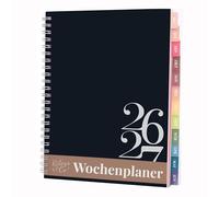 Rileys Agenda 2026 2027, Agenda Scolaire & Professionnel, Planificateur Journalier, Hebdo & Mensuel, Carnet, Reliure Double Spirale, Juil 2026-Juin 2027 (20 x 15 cm, Noir, Classique, en allemand)