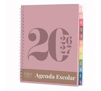 Rileys Agenda 2026 2027, Agenda Scolaire & Professionnel, Planificateur Journalier, Hebdo & Mensuel, Carnet, Reliure Double Spirale, Juil 2026-Juin 2027 (20 x 15 cm, Rose, Typographique. en espagnol)