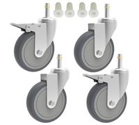 RILIDRI Rubbermaid Lot de 4 roulettes à tige pivotante de 10,2 cm, roue en caoutchouc de 1,2 cm de diamètre, roues de rechange robustes en TPR pour chariot à serpillère et seau à vadrouille (2 freins,