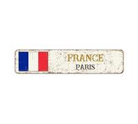 Rimego Panneau de la capitale de Paris, plaque d'art mural de France, plaque de rue de la capitale de Paris, panneau rétro en aluminium, drapeau de la France, 10 x 45 cm