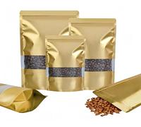 Rimiko 100 Pcs Sachets Alimentaires Debout avec Fenêtre Transparente, Sachet Zip Refermable Aluminium Stand up, Sac Pochette Mylar pour Conservation des Aliments (Doré,16x24cm)