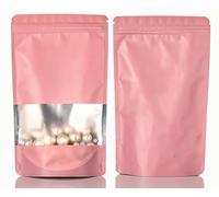 Rimiko 100 Pcs Sachets Alimentaires Debout avec Fenêtre Transparente, Sachet Zip Refermable Aluminium Stand up, Sac Pochette Mylar pour Conservation des Aliments (Rose,15x22cm)
