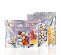 Rimiko 100 Pcs Sachets Alimentaires Zip Holographique, Sachet Aluminium Zip Refermable Debout, Sac Pochette Mylar pour Conservation Alimentaire (10x15cm)