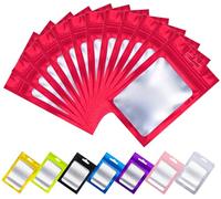 Rimiko 100 Pcs Sachets Zip Aluminium avec Fenêtre, Pochon Zip Hermétique avec Trou de Suspension, Sac Mylar Refermable Transparent pour Emballage et Stockage des Aliments, Objets (Rouge, 10,5x15 cm)