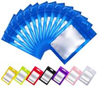 Rimiko 100 Pcs Sachets Zip Aluminium avec Fenêtre, Pochon Zip Hermétique avec Trou de Suspension, Sac Mylar Refermable Transparent pour Emballage et Stockage des Aliments, Objets (Bleu, 10,5x15cm)