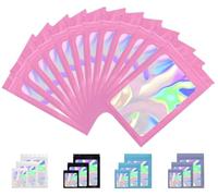 Rimiko 100 Pcs Sachets Zip Refermable avec Fenêtre, Sachet Zip Mylar Hermétique, Sachet Plastique Zip, Pochon Zip Holographique pour Emballage et Stockage des Aliments (Rose Holographique,10,5x15cm)