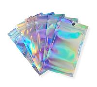 Rimiko 150 Pcs Sachets Zip Holographique Hermétiques, Sac Pochette Mylar Alimentaire Transparent, Pochons Zip Aluminium Refermables pour Emballage et Stockage des Aliments (Holographique, 8x13cm)
