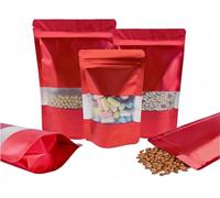 Rimiko 50 Pcs Sachets Alimentaires Debout avec Fenêtre Transparente, Sachet Zip Refermable Aluminium Stand up, Sac Pochette Mylar pour Conservation des Aliments (Rouge,12x20 cm)