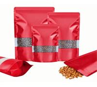 Rimiko 50 Pcs Sachets Alimentaires Debout avec Fenêtre Transparente, Sachet Zip Refermable Aluminium Stand up, Sac Pochette Mylar pour Conservation des Aliments (Rouge,15x22 cm)