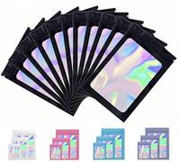 Rimiko 50 Pcs Sachets Refermable Zip Mylar, Sachet Hermétique Aluminium, Sachets Plastiques Zip, Pochon Zip Holographique pour Stockage Aliments et Emballage (Noir et Holographique,8x13cm)